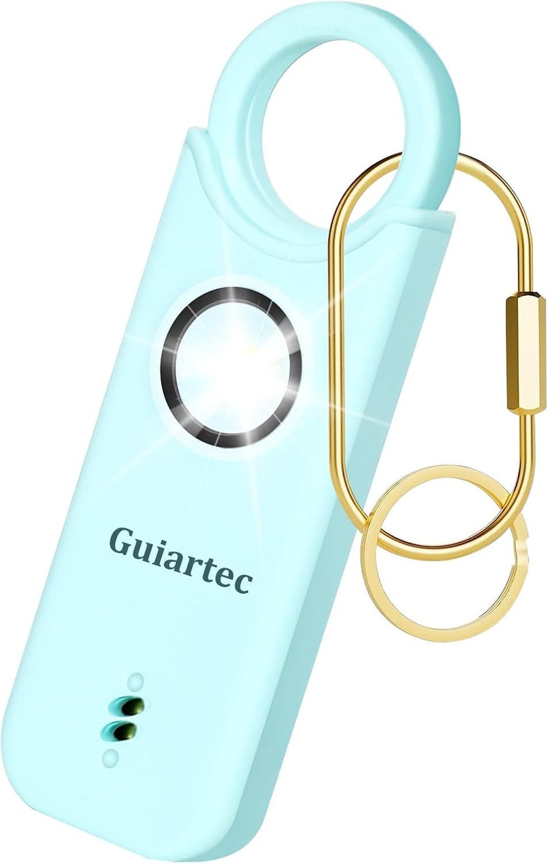 Guiartec Rechargeable Personal Safety Alarm for Women, 135 dB Loud Self Defense Keychain Siren with LED Strobe Light, Personal Emergency Security Safe Devices Key Chain Alarms for Women Kids Elderly (Aqua) - Image 1